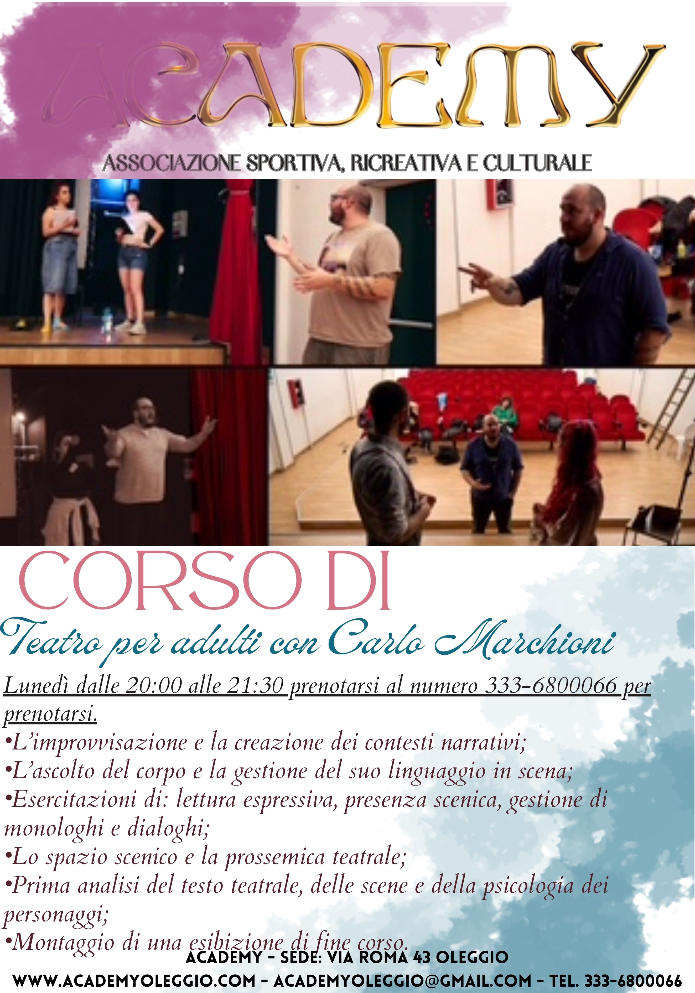 Corso di teatro per adulti con Carlo Marchioni, il lunedì dalle 20:00 alle 21:30